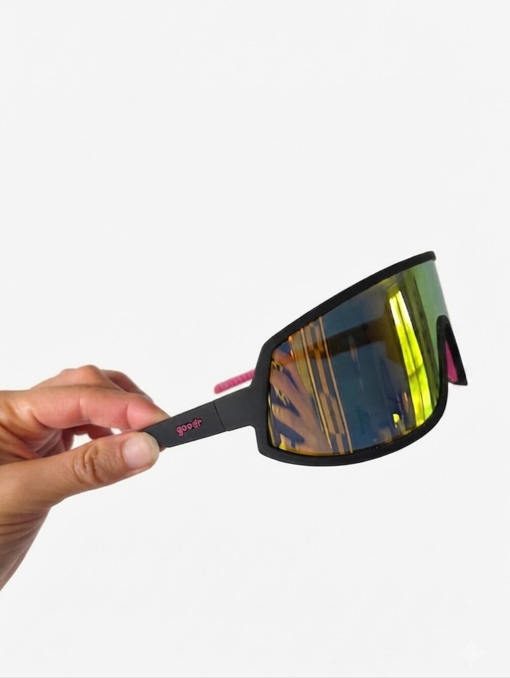 Goodr I Do My Own Stunts Shield Sunglasses Wrap Running Cycling Neon Pink Black